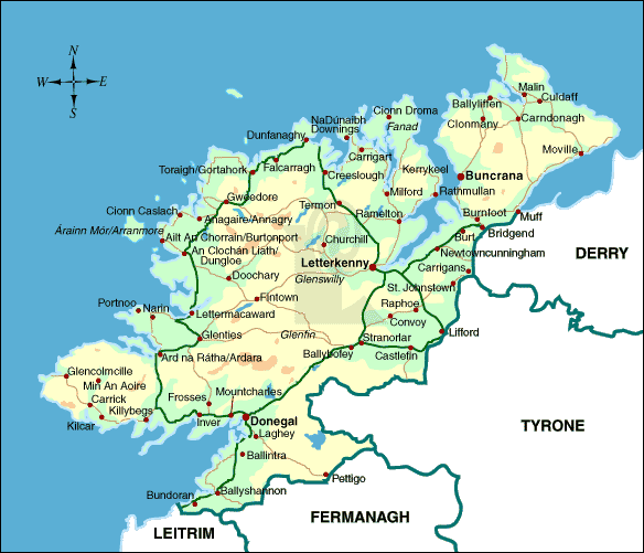 Map of Donegal County, Ireland